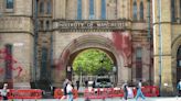Manchester University's museum is daubed with blood-red paint