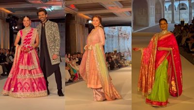 Kartik Aaryan and Triptii Dimri shine as showstoppers for Manish Malhotra at Namo Bharat event, Hina Khan and Sonali Bendre walk with courage and style