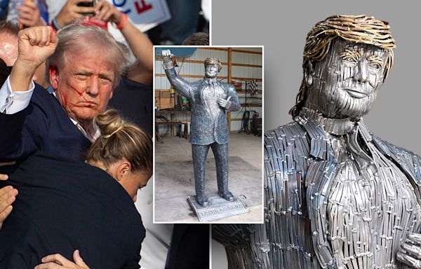 Life-size sculpture of 'fighting' Trump made from nails unveiled at assassination attempt site