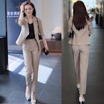 （有內裡外套+褲子 2件套）韓版新款女西裝套裝 素色大尺碼職業裝