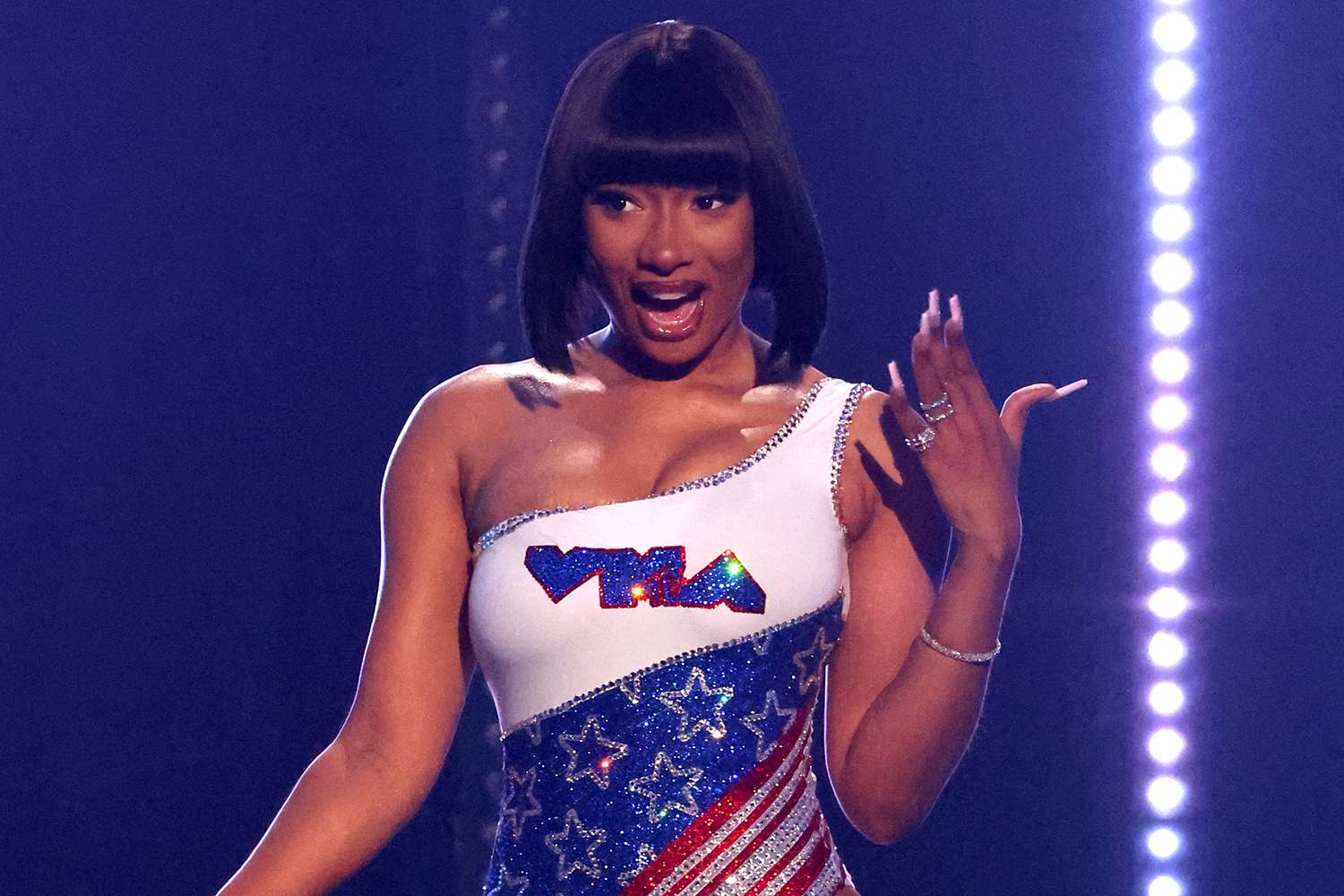 Megan Thee Stallion Praises Simone Biles in VMAs Opening Monologue: 'I Deserve a Gold Medal for Being a Bad Bitch'