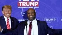 US Senator Tim Scott, pictured (foreground) with former president Donald Trump in January 2024, is one of multiple vice-presidential hopefuls refusing to say they'll accept the 2024 election results regardless of the winner