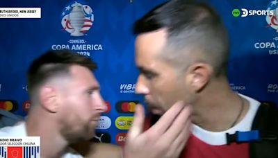 Messi interrupts interview to comfort ex-Barca teammate after Copa America win