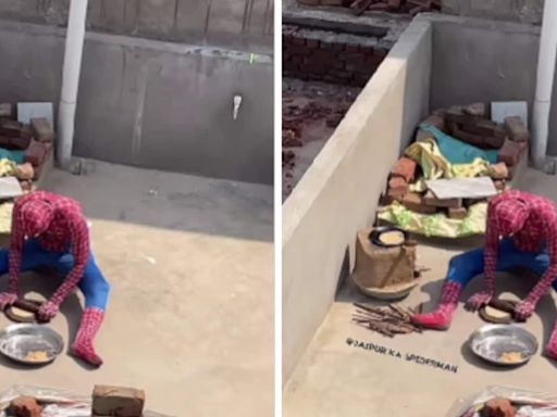 Spider-Man has to eat too: Superhero makes rotis on Jaipur terrace in hilarious video