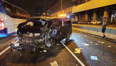 吐露港公路客貨車故障中線停下 尾隨客貨車收掣不及相撞 兩司機送院