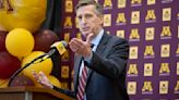 University of Minnesota Athletic Director Mark Coyle addresses the media during a news conference at the Athletes Village practice court in Minneapolis on March 20, 2023..