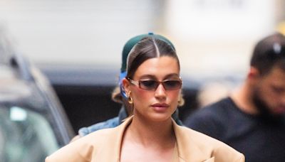 Hailey Bieber's '90s-Inspired Maternity Look Includes Overalls and a Crochet Hat