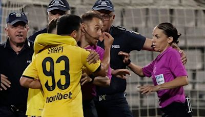 Watch: Referee Stephanie Frappart escorted from pitch by police after Greek Cup final fury