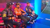 Max Verstappen gasps as Lando Norris and Sergio Perez surprised by crash