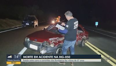 Garçom morre após bater carro em caminhão do Corpo de Bombeiros na MG-050, no Sul de Minas