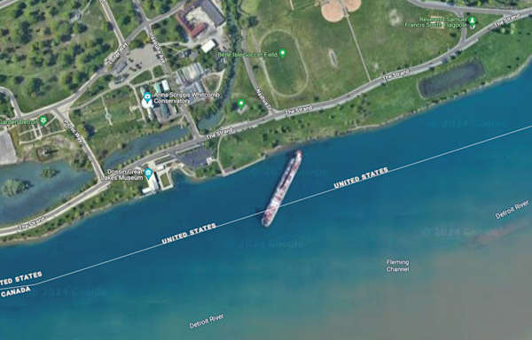 Freighter that ran aground in Detroit River near Belle Isle immortalized on Google Maps