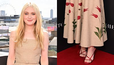 Dakota Fanning Shines in Red Strappy Sandals & Blooms in Floral Skirt at ‘The Watched’ Premiere