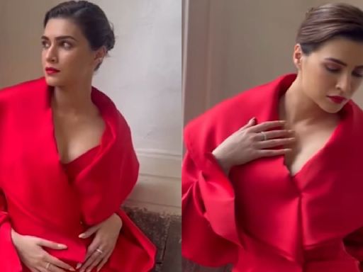 Kriti Sanon’s red gown with bold lips makes for a perfect pre-wedding Cocktail party look