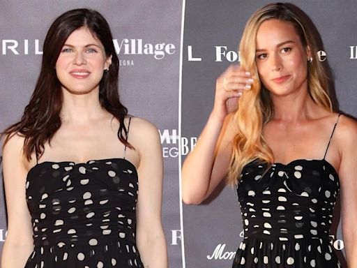 Brie Larson and Alexandra Daddario accidentally twin in same polka-dotted dress at Filming Italy event