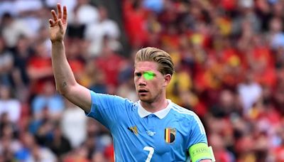 Kevin De Bruyne is targeted by a laser pen at Euro 2024