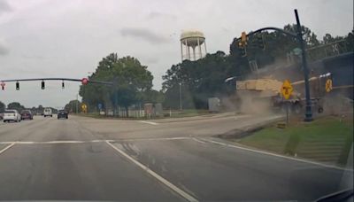 Watch: Freight train smashes into US Army howitzer gun at level crossing