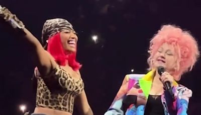 Nicki Minaj surprises Barbz as she brings out Cyndi Lauper to perform Pink Friday Girls in Brooklyn