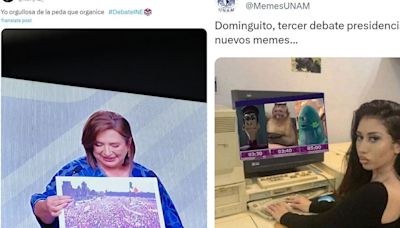 Carteles de Xóchitl Gálvez y libros de Claudia Sheinbaum desatan ola de memes en Tercer Debate Presidencial