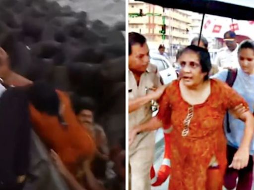 Mumbai Cops Jump Into Sea To Rescue 59-Yr-Old Woman, 3 Others From Drowning At Marine Drive & Gateway Of India; Watch...