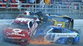 NASCAR driver Corey LaJoie’s car crossed the Talladega finish line on its side and flipped after a huge wreck