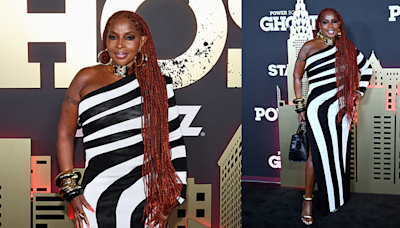 Mary J. Blige Embraces Power Dressing in Asymmetric Graphic Balmain Dress for ‘Power Book II: Ghost’ Red Carpet Premiere