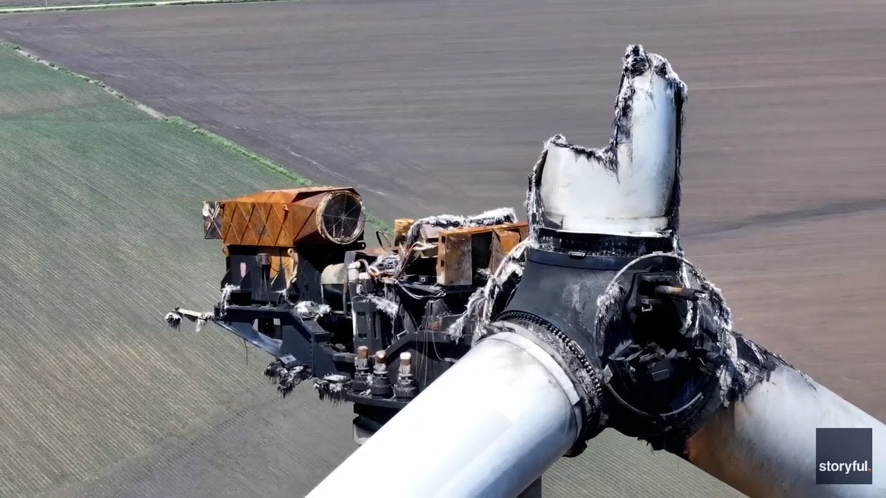 Watch: Drone captures severely damaged wind turbine in Iowa after tornado