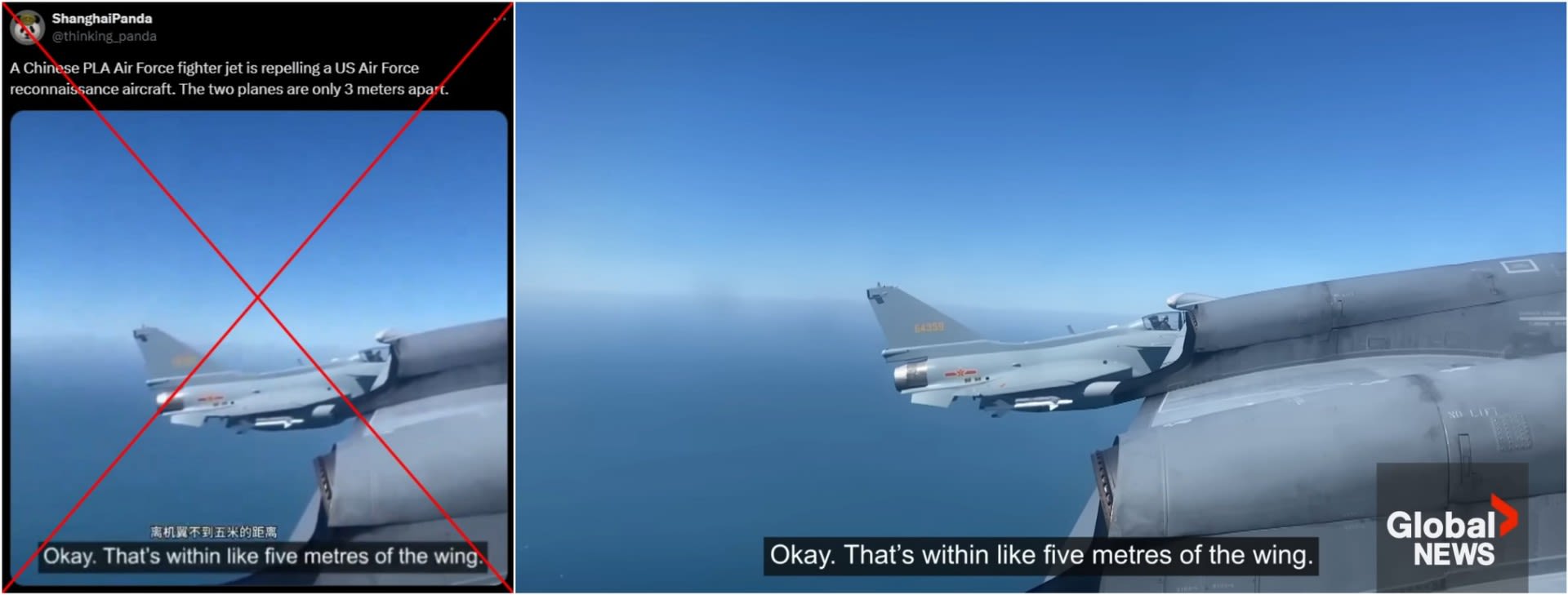 Video shows Chinese jet intercepting Canadian military aircraft, not US plane