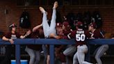Hunter Hines dives into Mississippi State dugout for catch in NCAA regional
