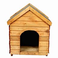 A classic design made of wood or plastic Usually has a sloping roof and an elevated floor Comes in various sizes to accommodate different breeds