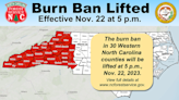 Burn ban lifted for 30 counties in western North Carolina as conditions improve