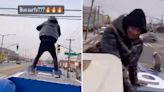 Daredevils now riding a new wave by standing on top of NYC buses in twist on deadly subway surfing trend