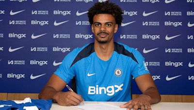 Renato Veiga reacts after becoming Chelsea's fifth signing of the summer