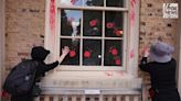 Anti-Israel demonstrators gather at UNC-Chapel Hill Chancellor's office, smear red paint on building