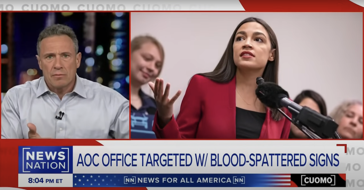 Chris Cuomo Says AOC ‘Does Not Value Her Opponents as Human Beings’ After Her Office Tagged with ‘Blood-Splattered Signs’