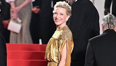 Cate Blanchett commands attention in a sparkly gold floor-length gown
