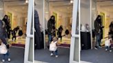 Adorable toddler walks into daycare by herself for the first time