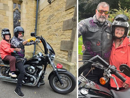 Dot celebrates her 90th birthday with 'burn-up' on Harley-Davidson