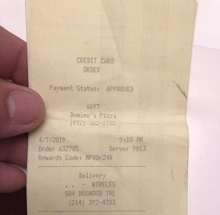 dominos contactless delivery sign receipt