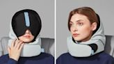 This luxury travel pillow comes with a padded hood so you can sleep more comfortably just about anywhere