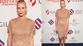 Charlize Theron Gives Tonal Nude Dressing Shimmering Finishes in Metallic Chloé Scolloped Set at Social Impact Summit