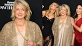 ...Tonal Gold Dressing in Brunello Cucinelli Cardigan and Slip Dress for Sports Illustrated Swimsuit Issue Launch Party 2024