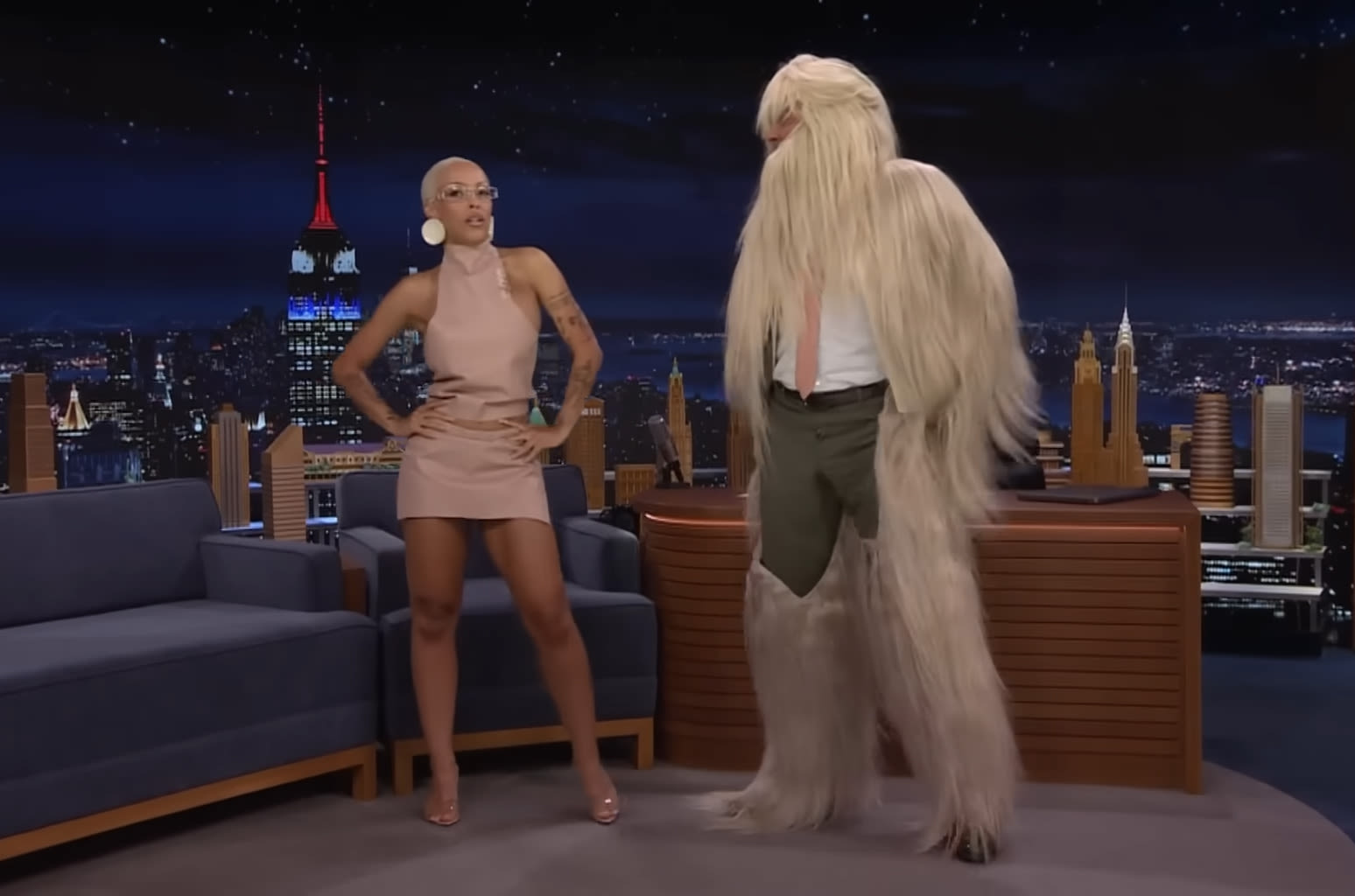 Doja Cat Dressed Jimmy Fallon in One of Her Dancers’ Coachella Hair Suits and It Looked Insane