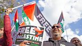 Pro-Palestinian rally in Quincy Center today to call for ceasefire