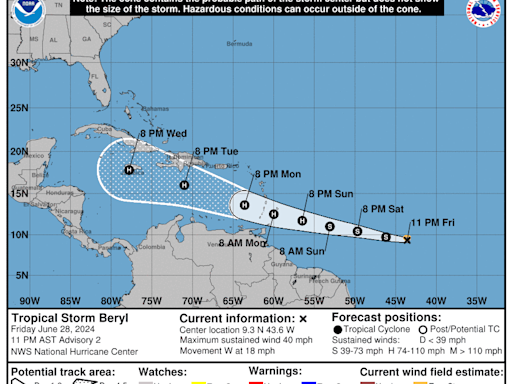 Tropical Storm Beryl forms in Atlantic, could be hurricane by Sunday