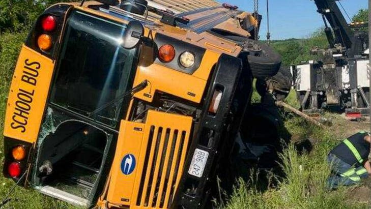 Miller school bus hit by semi-truck with two students on board