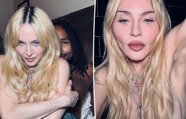 Madonna, 65, poses without a shirt on alongside much-younger rumored love interest