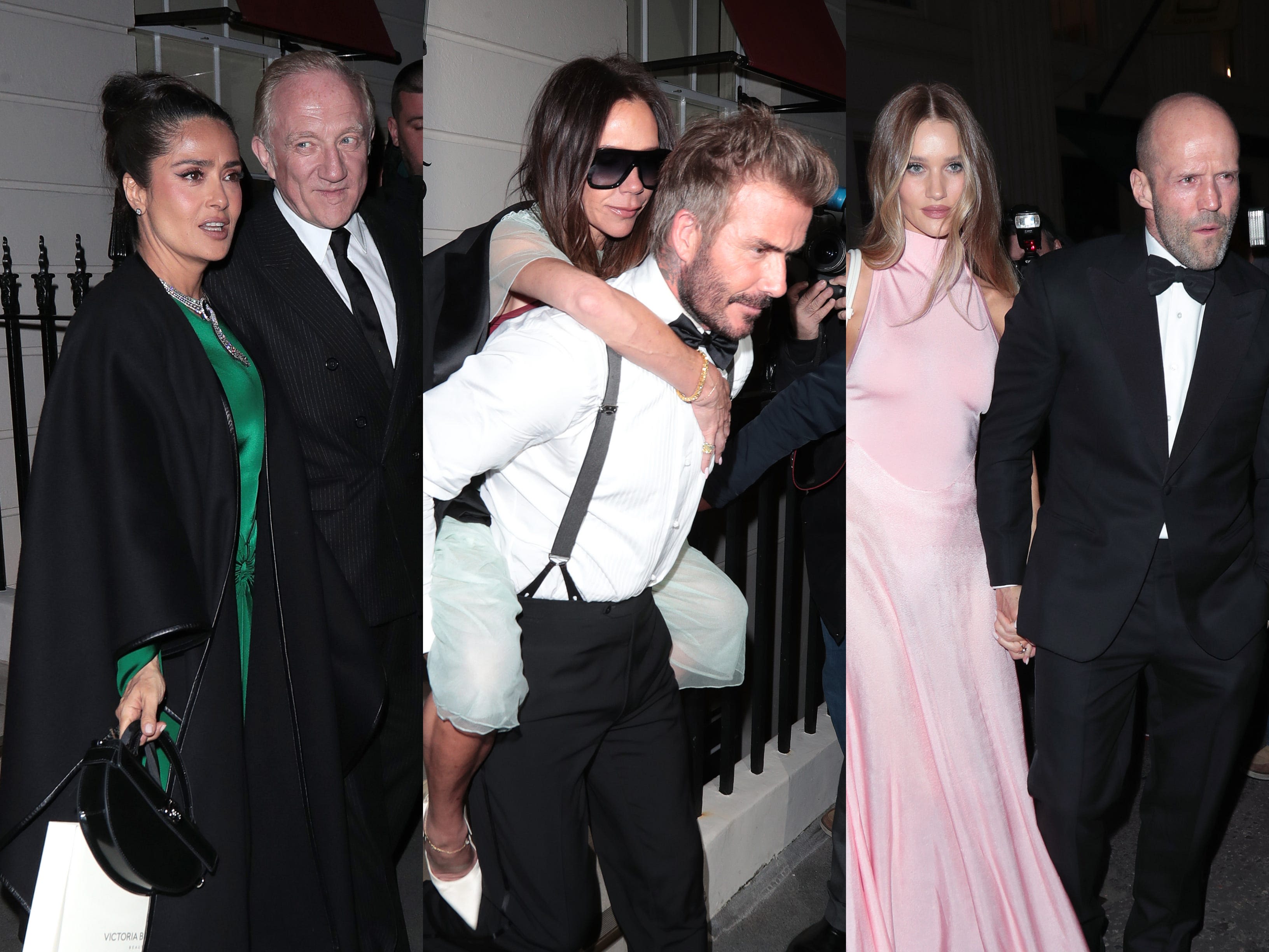 David Beckham gave Victoria Beckham a piggyback ride while leaving her 50th birthday party. Here's the star-studded guest list