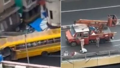 Mumbai Accident VIDEO: School Bus With 20 Kids Collides With Side Wall On JJ Flyover, Driver Arrested; 1 Student Seriously...