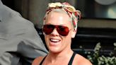 Pink cuts casual figure at hotel ahead of concert in Sweden