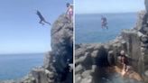 Moment Brit tombstones onto rocks leaving him injured in Tenerife